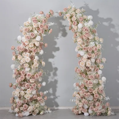 Flower Arch Wedding Decoration Pink Flower Arch Artificial Rose Flower Arrangement Wedding Horn Arch for Event Decoration