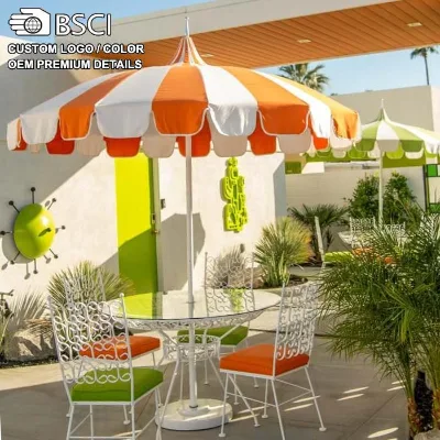 Premium 8.5ft Midcentury Aluminum Pole Parasol Waterproof Blue Cyan White Pagoda for Beach Patio Table Metal Parts Exterior