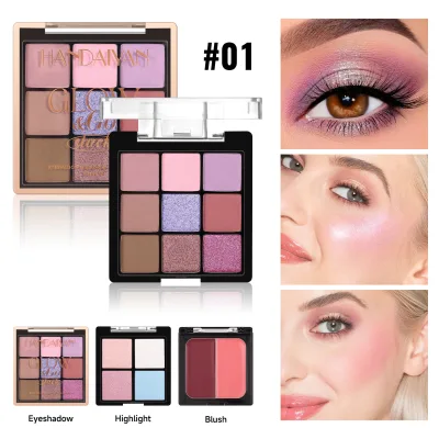 01#HANDAIYAN Cross-border Waterproof 3-in-1 Eyeshadow Blush Highlighter Palette Polarized Flash Film Finish Three-Layer