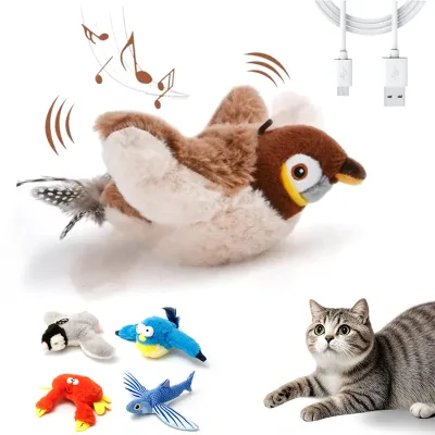 Factory Wholesale Hot Sale Plush Simulated Chirping Bird Cat Interactive Toys Automatic Catnip Toy Flapping Wings Eco-Friendly