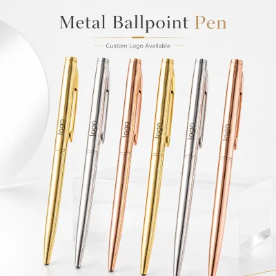 Promotional Rose Gold Luxury Advertising Ballpoint Pen Metal Pens Custom Laser Engraved Print Branded Logo Metal Ballpoint Pen