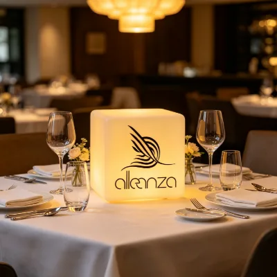 Luxury Hospitality Grade Cordless Lamp Light Cube with logo for Fine Dining Wedding and Hotel Decor Glow Light Cube logo