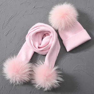 Wholesale Knitted Warm Ski Winter Outdoor Beanie Striped Cashmere Knit Thick Scarf and Beanie Sets Kids