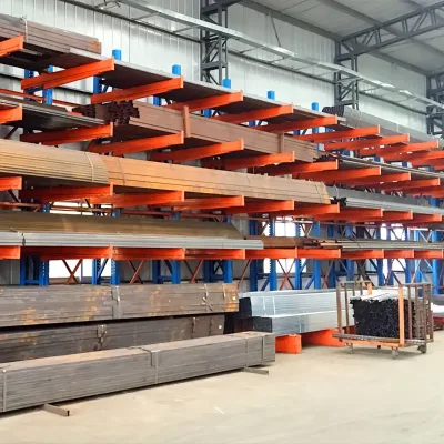 Yellow and Blue Heavy Duty Cantilever Tube Rack Anti-Rust Steel Industrial Warehouse Pipe Racking System Storage Solution