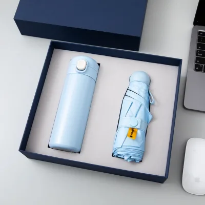Wholesale Custom Logo Steel Vacuum Insulated Water Bottle Umbrella Gift Set Promotional Souvenir Gift Box for Company Event