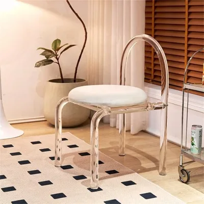 Soft Comfortable White Velvet Transparent Chair Acrylic Cute Transparent Vanity Makeup Chair for Vanity Bedroom Living Room