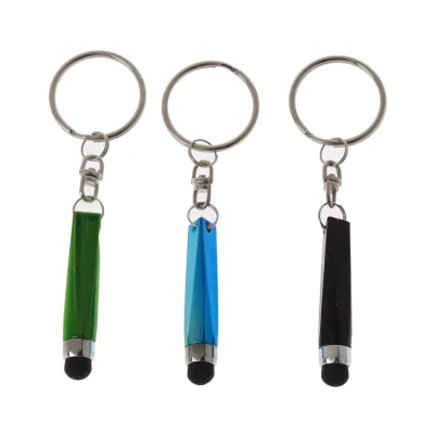 Stock Metallic Color Stick Pen Pocket Soft Rubber Tip Touch Screen Pen With Keychain