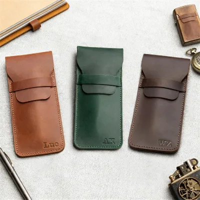 Wholesale Cute Genuine Leather Pen Bag Pouch with Zipper Closure Custom Colors Logo Special Gift Pencil Case
