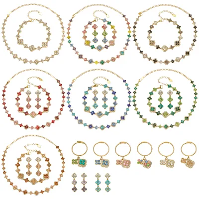 Stainless Steel Clover Tennis Bracelet CZ Stone Gold Silver Multi Color Women Crystal Chain Heart Charm Wholesale Custom