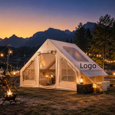 Customize Logo Instant Inflatable Camping Tent 16cm Air Beam Lightweight 6.3 420D Oxford Canvas One Bedroom 4-Season TPU