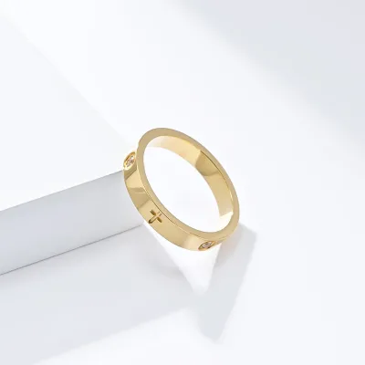 OEM Ring Wholesale 18k Gold Zircon Inlaid Waterproof Stainless Steel Cross Unisex Ring