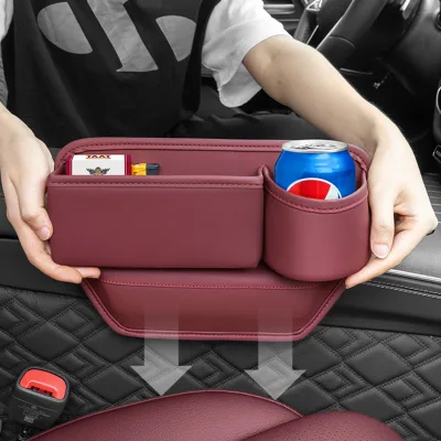Car Seat Gap Filler Organizer with Durable Waterproof PU Leather Cup Holder Center Stack Storage Box