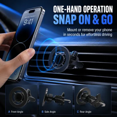 Four-spoke Hollow Magnetic Car Air Vent Phone Holder Aluminum Alloy Hook Dual Knob Stable 360 Degree Rotation Adjustable Height