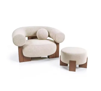 Nordic Living Room Lazy Single Sofa Chair, Solid Wood Frame with Fabric Cover, Lounge Single Armchair