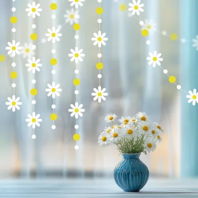Korean-style Instagram-inspired Printed Paper Daisy Floral Garland Bunting Kids Birthday Party Decor Hanging Ornaments