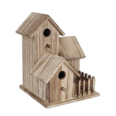 Wood Mixed Birdhouse With Bird Feeder 3-Hole Birdhouse Available for 3 Bird Families