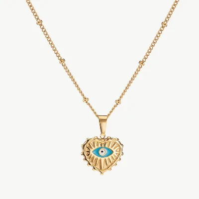 Inspire Jewelry Stainless Steel  Heart Evil Eye Necklace Lucky Protection Jewelry