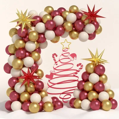 Christmas Red White & Gold Balloon Chain Set Disposable Festive Atmosphere Party Decoration Elegant Balloon Ornament