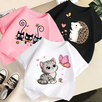Girls' Kids' Cartoon Summer Casual Short Sleeve Cotton-Polyester Blend Moisture-Wicking Fashionable New Arrivals T-Shirts