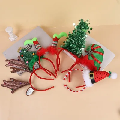 New Arrival Christmas Tree Hairband Ornament Christmas Day Decor Hat Headbands Elf Hat Costume Christmas Headband