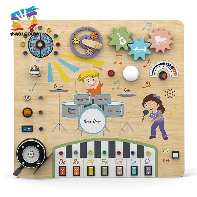 Wooden Musical Busy Board with Piano Keys, Gears & Interactive Sensory Play Panels, Montessori Educational Toy W12D801