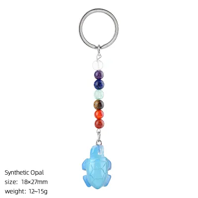 High Quality Spiritual Healing Vintage Natural Crystal Provide Energy Opalite Turtle Seven Chakras Keychain for Decoration