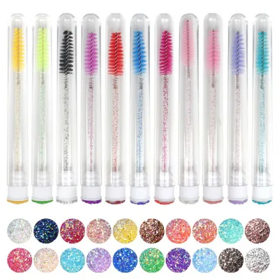 High-Grade Handmade Eyelash Brush Wand New Design Cute Blue Spoolies for Makeup Disposable Lash Cleaning Tube Model Glitter