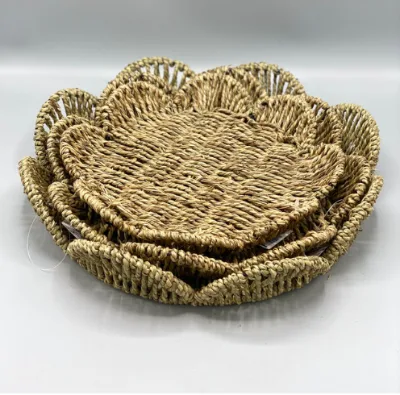 Wholesale Set 3 Seagrass Serving Tray Flower Shape Decor Items