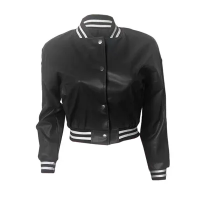 European and American Fashion Women's Autumn and Winter New Thread Elastic Leather Jacket Casual Baseball Jacket