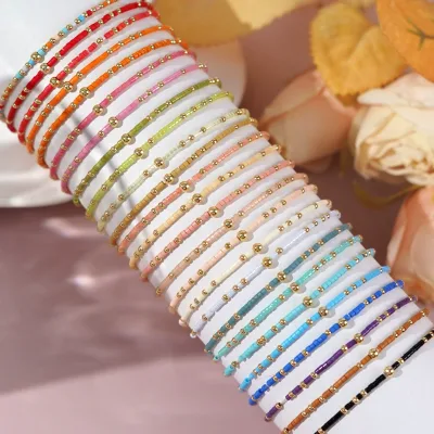 PDANY Handmade Bohemian Rainbow Color Rice Bead Bracelet Trendy Geometric Ball Jewelry Great As Gift for Women Stone Bracelet