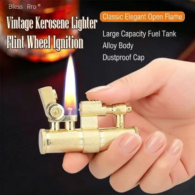 Classic Brass Mini Kerosene Finger Lighter Open Flame Men's Two-Tone Vintage Lighter Gift