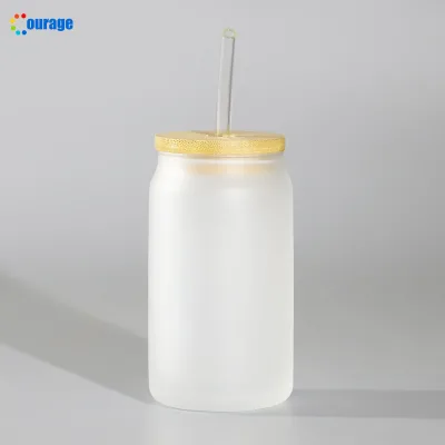 Frosted Beer Can Glass 16oz Sublimation With Lid Straw