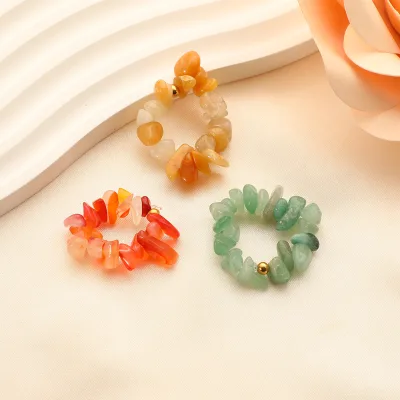 Fashionable Bohemian-style Colorful Natural Stone Handmade Ring Hot-selling Unique Natural Irregular Crystal Stone Elastic Ring