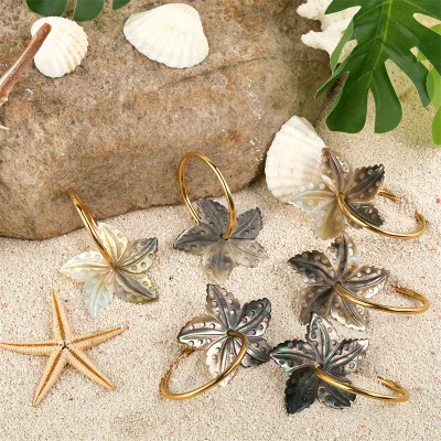 New Arrival Flower Shaped Pendant Gold Plated Natural Abalone Shell Trendy Elegant Hoop Earring Women Accessory for Party Gift