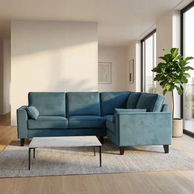 Luxury L-Shaped Velvet Stationary Sofa Sectional Modular Non Reclining Couch for Hotel Lobby Living Room Furniture Wholesale