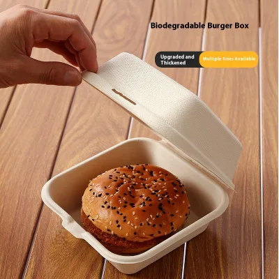 Disposable Degradable Bagasse Material Lunch Box Take-Out Pulp Hamburger and Cake Packing for Rice Butter Ode Cake Take-Away