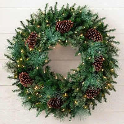 Factory Direct Supply PE + PVC + Flowering Pine Needles Luminous 50cm Luminous Mixed Material  Christmas Wreath Garland
