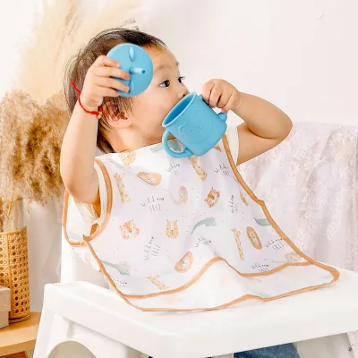 Happyflute Waterproof Baby Bib Baby Toddler Sleeveless Bib Cute Short Sleeves Feeding Bibs