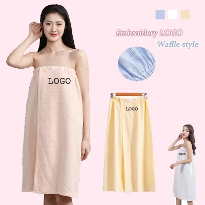 Multiple Color Custom Embroidered Logo Cotton Waffle Bath Skirt Cloth Adjustable Buttons SPA Beauty Skirts Shower Body Women