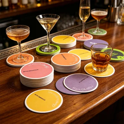 Custom Design Bulk Disposable Paper Cup Coasters Absorbent Paper Coasters for Cafe Bar Brand Advertising Table Accessories
