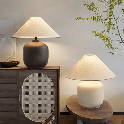Wabi-sabi Table Lamp Retro Homestay Living Room Sofa Edge Decoration Clay Pot Ornament Japanese Fabric Bedroom Bedside Lamp