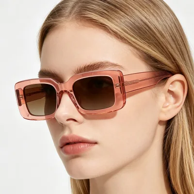 High Quality 2025 Design Sunglasses for Men and Women Small Square Blue Acetate Frame with UV400 Cr39 Lenses