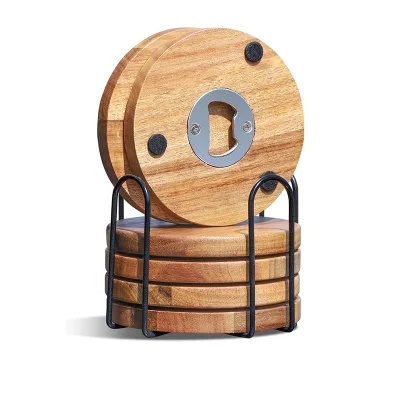 Wooden Circular coaster Multifunctional Mug coaster Office Coffee Cup Insulation Pad Beer Bottle Opener
