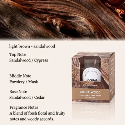 Sandalwood Scented Candle Warm Calming Woody Aroma Natural Soy Wax Meditation Glass Jar Candle