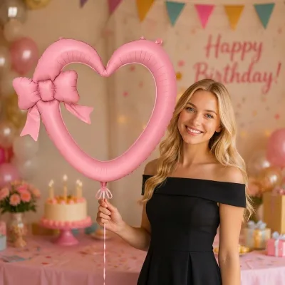 Wholesale New Design Sweet 46 Inch Bowknot Photo Frame Aluminum Foil Balloon Outdoor & Indoor for Birthday Party Decoration