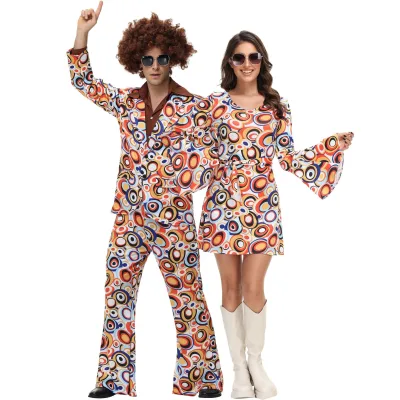 Halloween Carnival Party 60s 70s Hippie Cosplay Costume Stage Performance Peace Love Vintage Disco Couple Fancy Dress