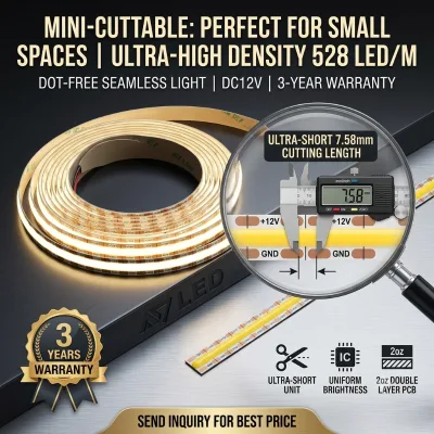 Mini Cuttable LED Strip 528LED/M DC12V 8mm White PCB Soft Warm White 2700K Indoor Use 3-Year Warranty