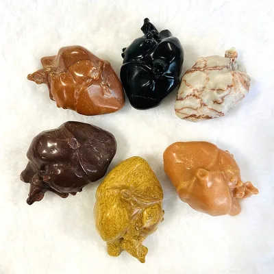 Carved Crystal Gemstone Anatomical Heart Small Rose Quartz Red Brecciated jasper Crystal Hearts Shaped Organ Carving