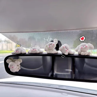 Car Doodle Resin Red Face White Dog Dashboard Ornaments Cartoon Cute Rearview Mirror Central Console Screen Lying Decorations