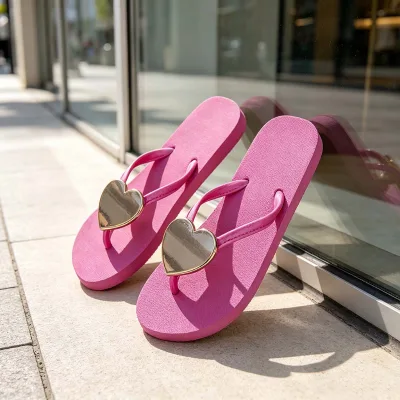Women Heart Metal Decor Flip Flops Summer Beach Outdoor Bathroom Slippers Custom Wedding Flip-flops